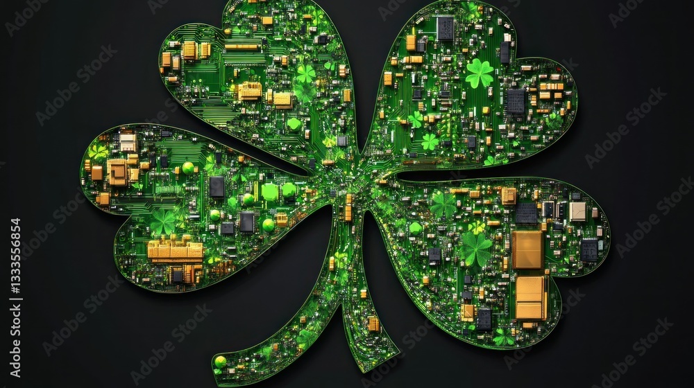 Aufkleber an abstract design of a circuit board shaped like a clover
