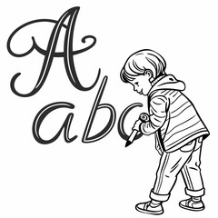 Black and white alphabet. Hand drawn outline ABC