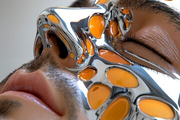 Futuristic Chrome Humanoid Art Witness a smooth, chrome humanoid with shifting neon tattoos, creating an illusion of animation Explore cutting-edge AI artwork featuring metallic figures, glowing