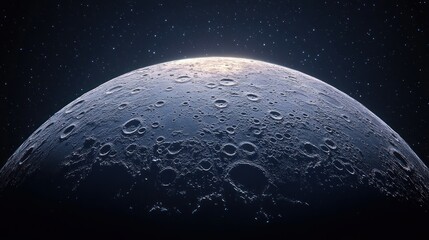 Moon's cratered surface bathed in starlight