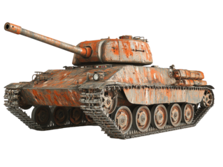 Isolated Heavily Rusted Tank with Long Barrel and Tracks