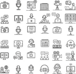 Video Conference Icons Set – Editable Stroke Vector Illustration