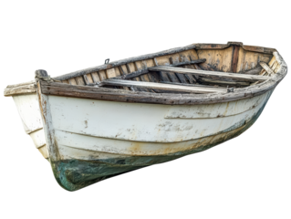Isolated Old Wooden Boat with Peeling Paint