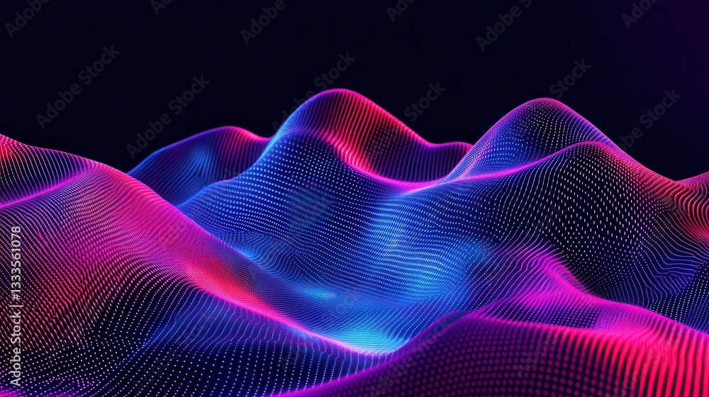 Poster Abstract Digital Landscape with Colorful Waves and Dots Design
