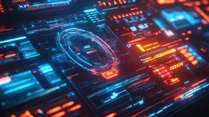 A futuristic holographic interface displaying a wide range of investment options and analytics, featuring advanced technology with interactive data visualization and detailed metrics.