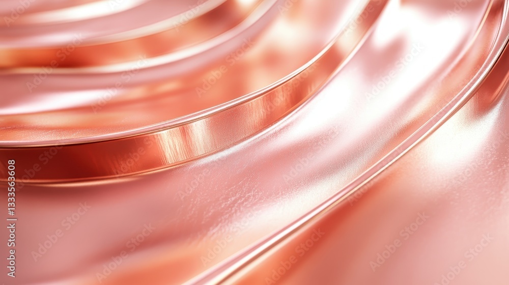 Poster copper wave: an abstract image of a spiraling copper wave, the intricate curves and textures of meta