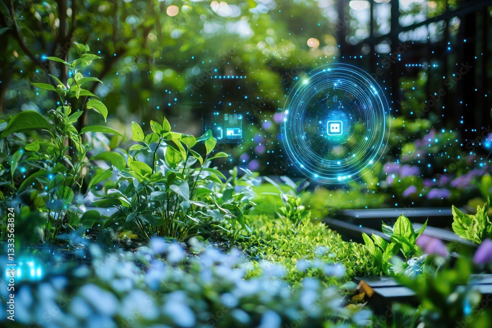 Poster security alerts via holography in smart gardens connected to ai.