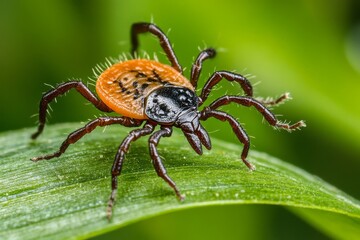 Western black legged deer tick on a plant leaf.