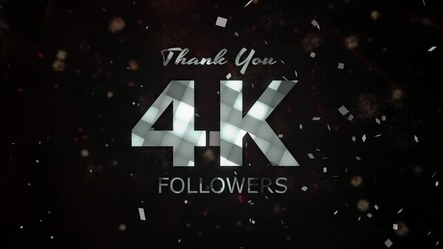 4K Followers celebration animation, 4000 followers thank you video, fireworks, confetti party effects, social media milestone motion graphics animation, celebrating 4K followers