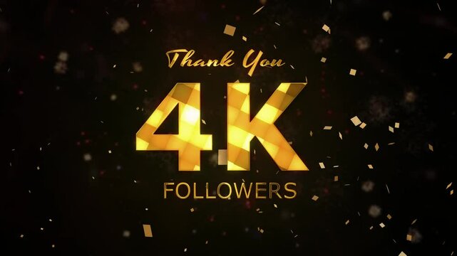 4K Followers celebration animation, 4000 followers thank you video, fireworks, confetti party effects, social media milestone motion graphics animation, celebrating 4K followers
