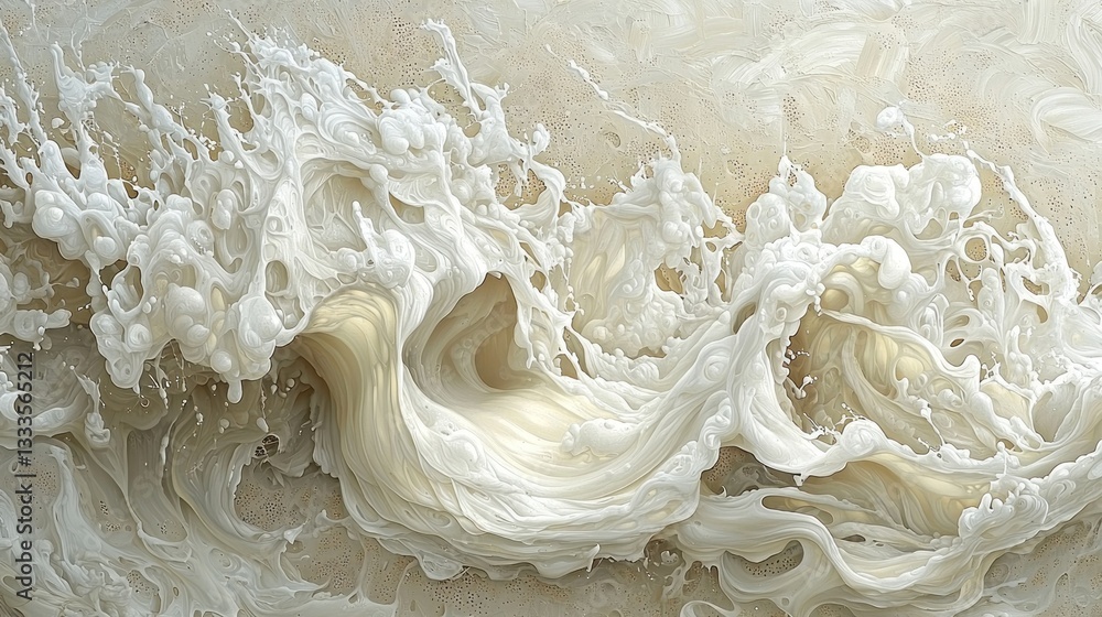 Poster swirling white liquid creating patterns on a textured light background