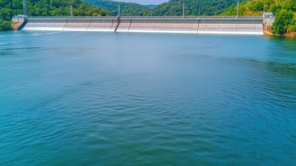 Scenic View of Water Reservoir and Dam Surrounded by Lush Forests