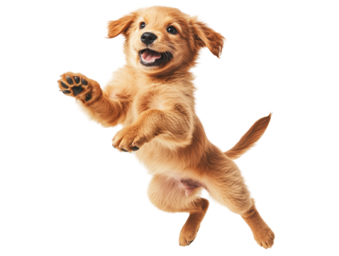 Isolated Joyful Golden Retriever Puppy Leaping