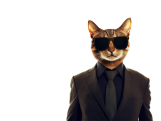 Isolated Cool Cat in Suit with Sunglasses, Hipster Style