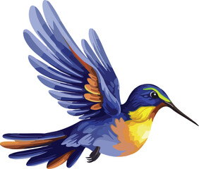 Colorful Hummingbird Illustration – Vibrant Hand-Drawn Flying Bird Art with Detailed Feathers, Perfect for Nature, Wildlife, and Tropical Designs