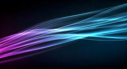 A dynamic and fluid blue and purple wave design with glowing edges on a deep black background.Ai
