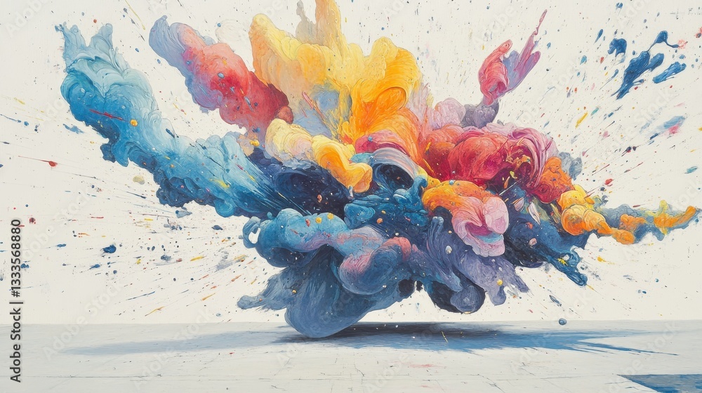 Aufkleber explosive palette: a captivating abstract image showcasing vibrant clouds of mixed colorful hues aga