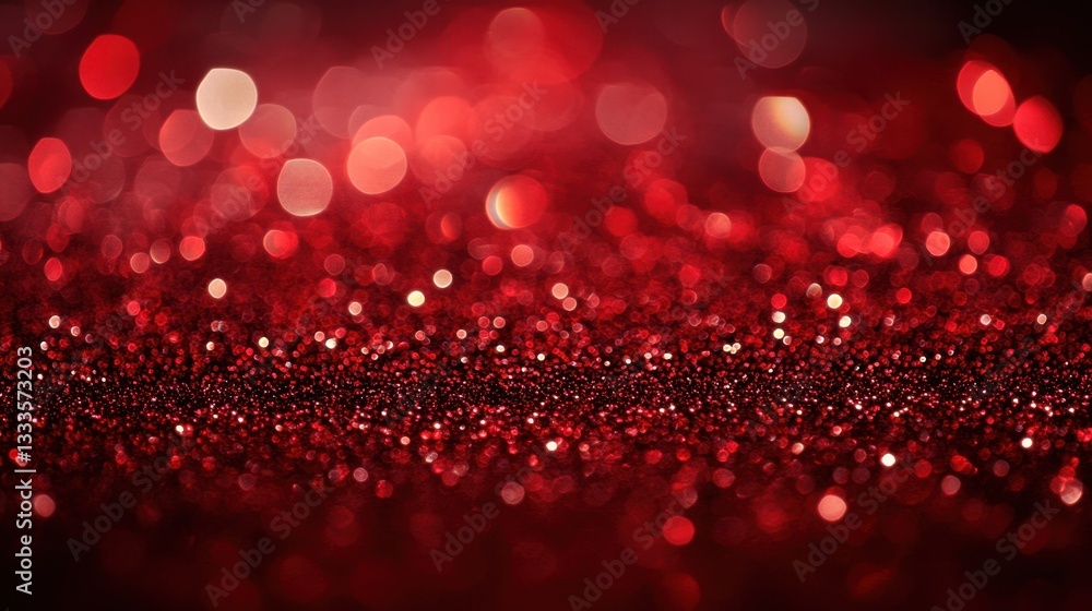 Poster radiant red sparkles: an alluring close-up of shimmering red glitter creates a festive and abstract 