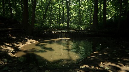 Obraz premium Forest pool reflecting light, nature landscape, tranquil scene