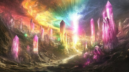 Crystal city in rainbow nebula