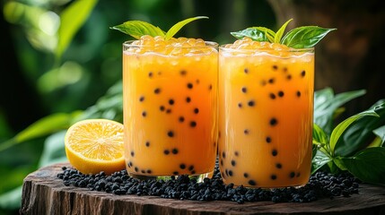 Passion fruit boba drinks
