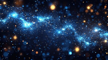 Naklejka premium Vibrant Cosmic Background with Dazzling Stars and Soft Glowing Particles in a Dark Space