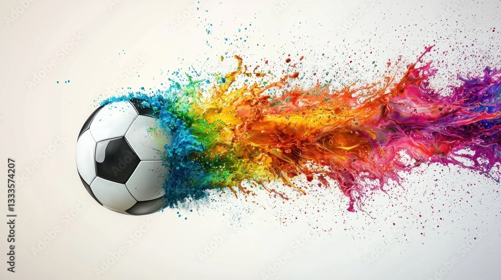 Aufkleber a soccer ball exploding with colorful splashes of vibrant paint