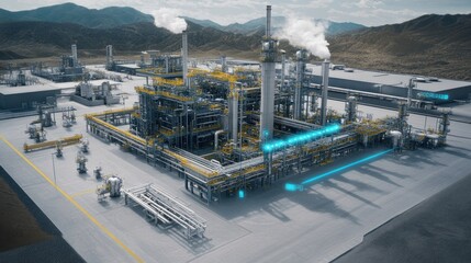 Industrial plant with automated systems in a desert landscape