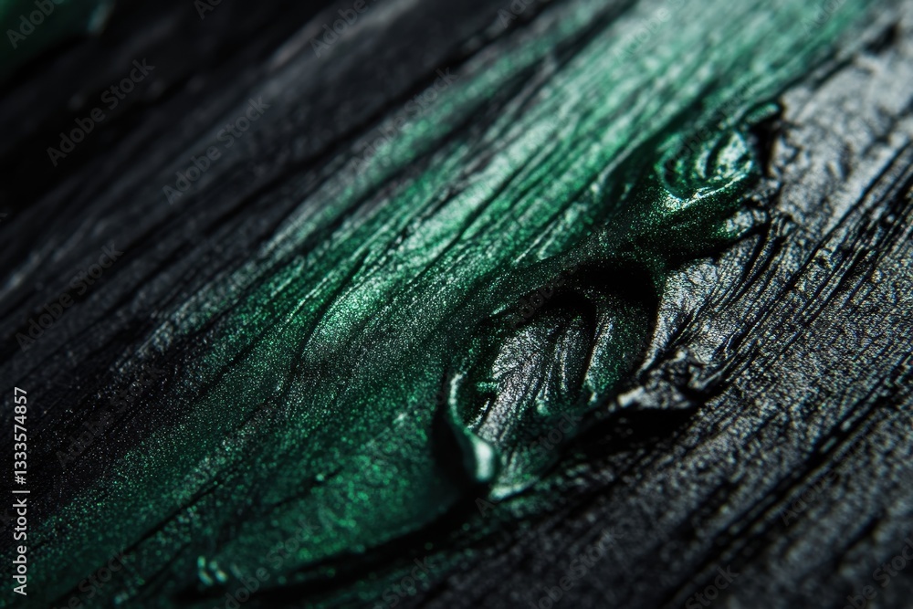 Poster ethereal strokes of emerald and charcoal: a macro view capturing the mesmerizing texture and interpl