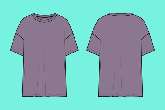  Crew neck drop shoulder T-shirt flat sketch CAD mockup.