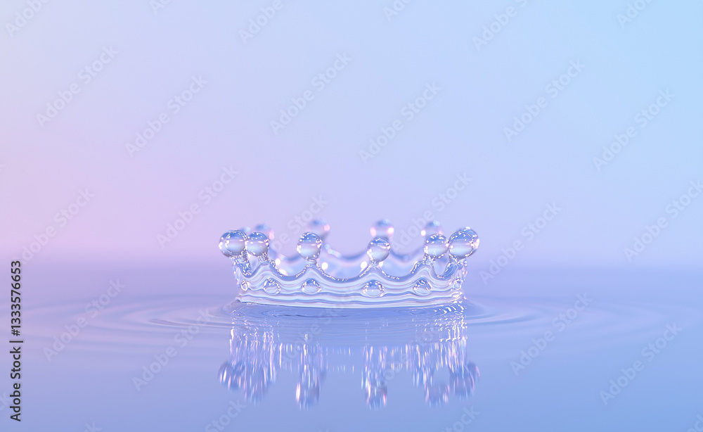 Poster high-speed photography of a water droplet creating ripples with a crown-like reflection – capturing 