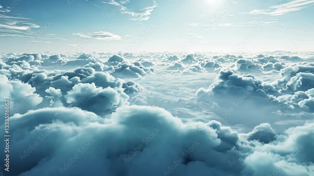 Poster breathtaking view of fluffy clouds under bright sky sunlight illuminates cloudscape creating serene 