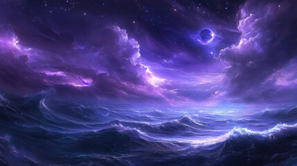 Fototapeta premium Purple Cosmic Ocean at Night