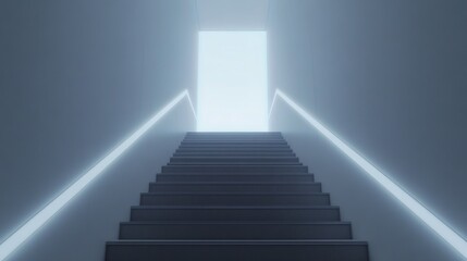 Ascend to New Possibilities: Minimalist Staircase Leading into Glowing Portal of Progress and Transformation