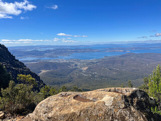Fototapeta premium Overlooking Hobart during a hike to the top of Mount Wellington, Tasmania, Australia