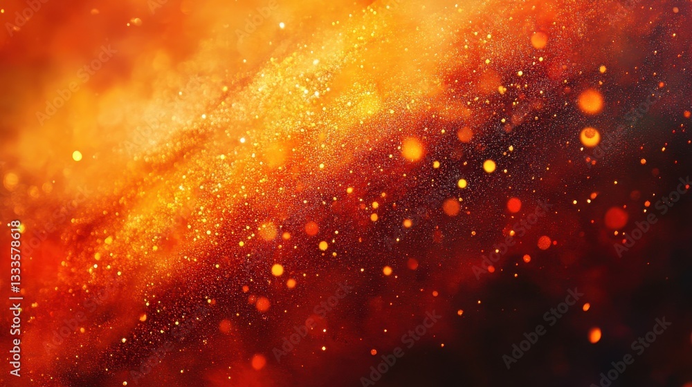 Poster fiery celestial canvas: an abstract display of incandescent nebulae and glowing sparks of light with