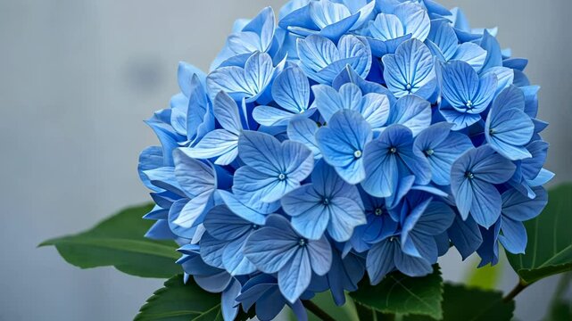  Close-up of a cluster of blue hydrangea flowers