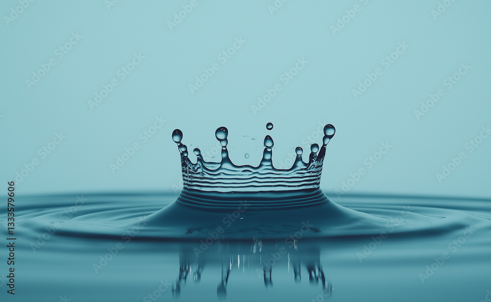 Poster high-speed photography of a water droplet creating ripples with a crown-like reflection – capturing 