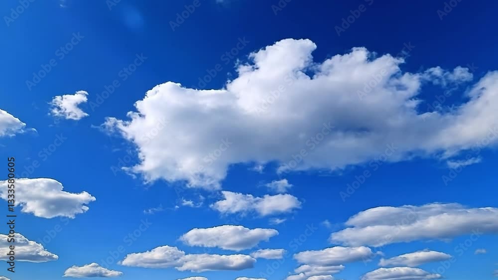 Aufkleber fluffy white clouds scattered across vibrant blue sky create serene and peaceful atmosphere with var