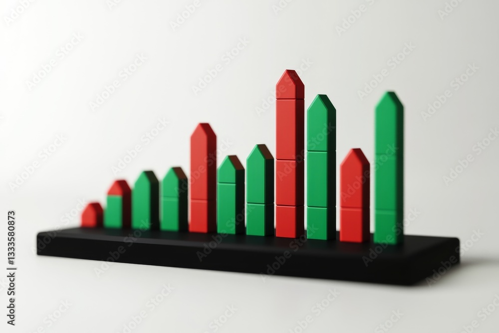Poster trend graph with rising and falling values, represented by red and green blocks
