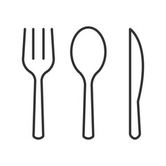Outline fork spoon and knife icon set isolated flat design.