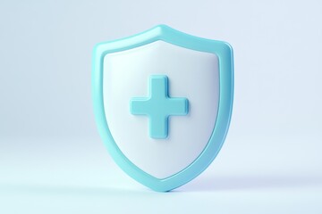 Fototapeta premium 3D render of a light blue shield icon with a white plus sign