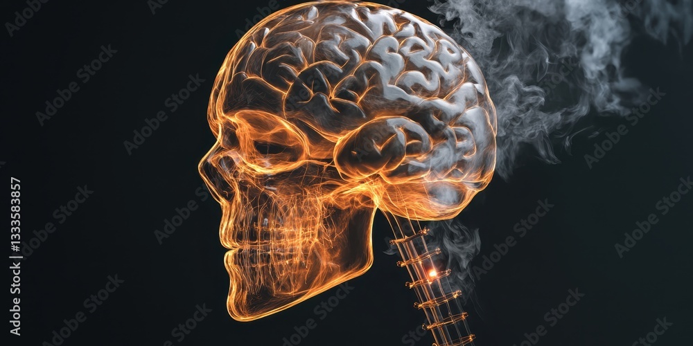 Poster visualizing the concept of nicotine addiction neural pathways in the brain digital art dark backgrou