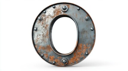 A metallic letter "O" adorned with rivets, showcased against a white background.