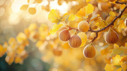 Ripe Figs on Branch in Autumn Sunlight: Delicious Fall Harvest