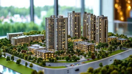 An architectural model of a modern urban development project.