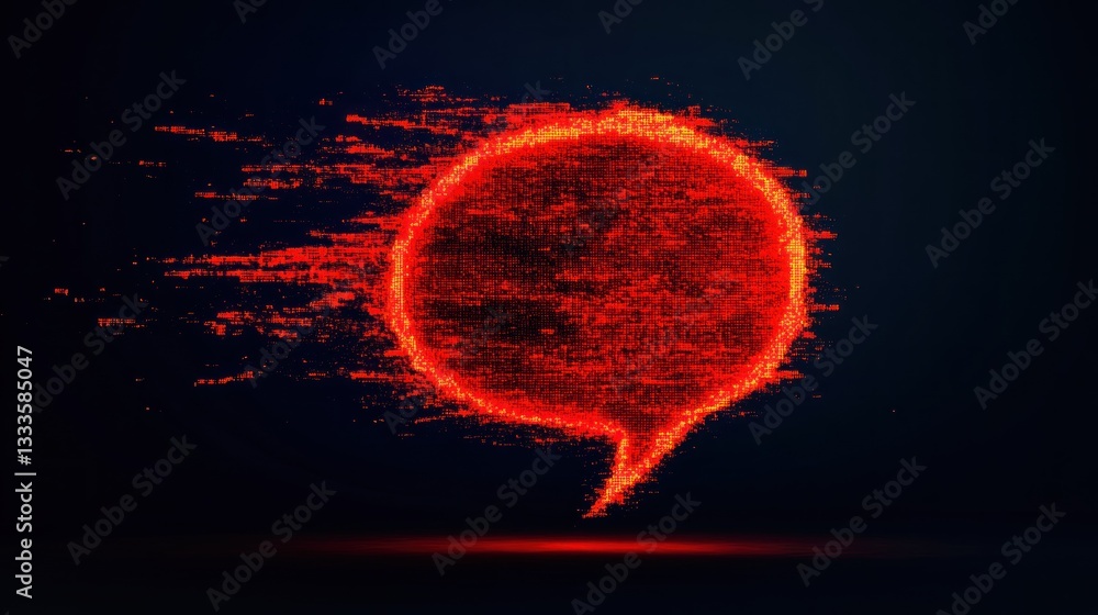 Poster a red glowing speech bubble is digitally displayed on dark space