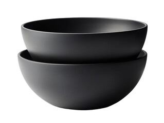 Isolated Stack of Two Dark Gray Ceramic Bowls in Minimalist Style
