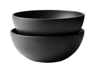 Isolated Stack of Two Dark Gray Ceramic Bowls in Minimalist Style