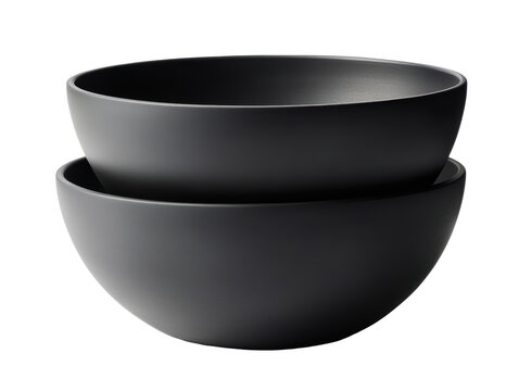 Isolated Stack of Two Dark Gray Ceramic Bowls in Minimalist Style